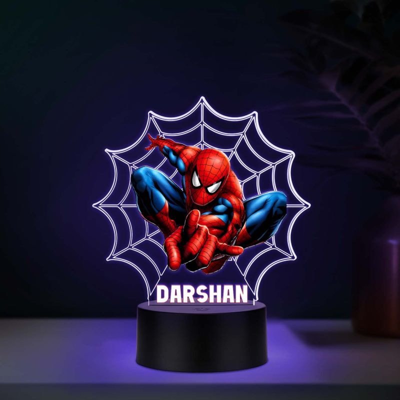 Personalized Spiderman 3D Illusion LED Night Light Custom with Name Acrylic Desk Lamp for Kids, 7 Color Changing Superhero Room Decor, Birthday Gift for Boys & Marvel Fans